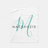 Elegantes, modernes Aquamarines Script Monogram Fleecedecke (Vorderseite)