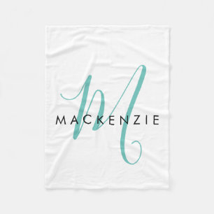 Elegantes, modernes Aquamarines Script Monogram Fleecedecke