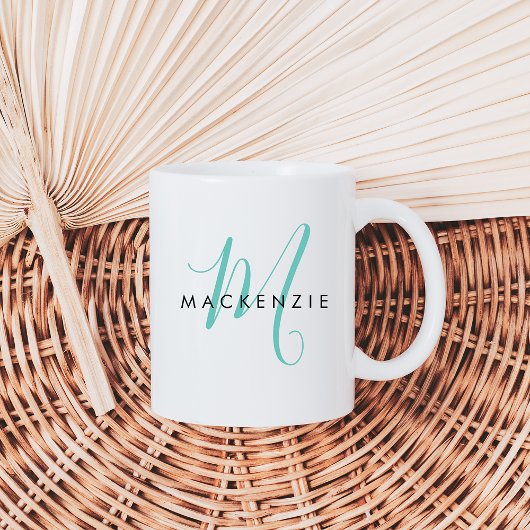 Elegantes, modernes Aquamarines Script Monogram Kaffeetasse