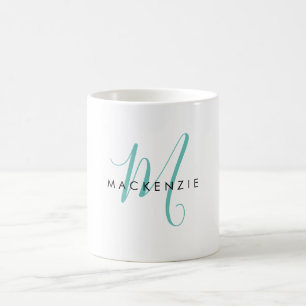 Elegantes, modernes Aquamarines Script Monogram Kaffeetasse