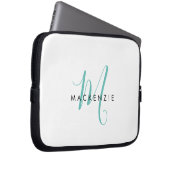 Elegantes, modernes Aquamarines Script Monogram Laptopschutzhülle (Vorne Rechts)