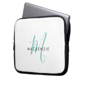 Elegantes, modernes Aquamarines Script Monogram Laptopschutzhülle (Vorderseite Links)