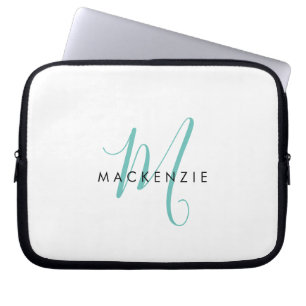 Elegantes, modernes Aquamarines Script Monogram Laptopschutzhülle