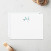 Elegantes, modernes Aquamarines Script Monogram Mitteilungskarte (Vorderseite/Rückseite Beispiel)