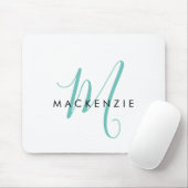 Elegantes, modernes Aquamarines Script Monogram Mousepad (Mit Mouse)