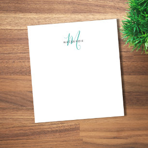 Elegantes, modernes Aquamarines Script Monogram Notizblock