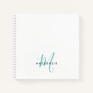 Elegantes, modernes Aquamarines Script Monogram Notizblock