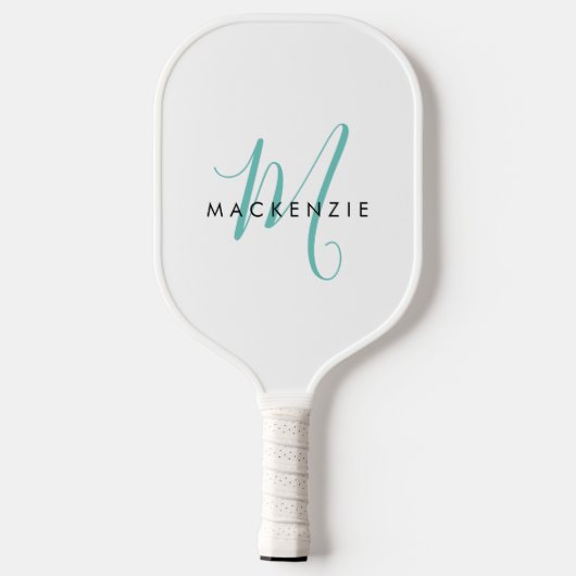 Elegantes, modernes Aquamarines Script Monogram Pickleball Schläger (Rückseite)
