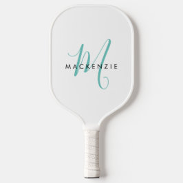 Elegantes, modernes Aquamarines Script Monogram Pickleball Schläger