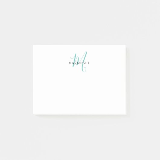 Elegantes, modernes Aquamarines Script Monogram Post-it Klebezettel (Vorderseite)