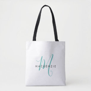 Elegantes, modernes Aquamarines Script Monogram Tasche
