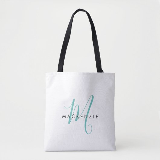 Elegantes, modernes Aquamarines Script Monogram Tasche (Vorderseite)