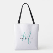 Elegantes, modernes Aquamarines Script Monogram Tasche (Rückseite)