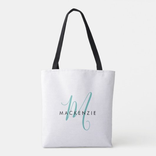 Elegantes, modernes Aquamarines Script Monogram Tasche (Rückseite)