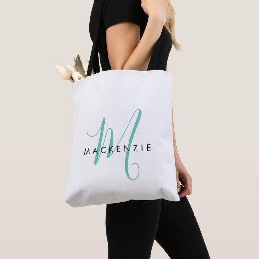 Elegantes, modernes Aquamarines Script Monogram Tasche (Von Nahem)