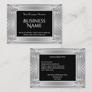 Elegantes modernes Art Deco Schwarz Faux Silber Ch Visitenkarte