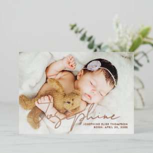 Elegantes modernes Babymädchen-Name-Script-Foto-Ge Folien Feiertagskarte