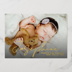 Elegantes modernes Babymädchen-Name-Skript Foto-Ge Folien Feiertagskarte