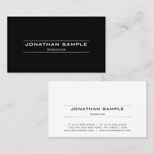 Elegantes Modernes Berufliches Schwarz-weißes Gold Visitenkarte (Vorne/Hinten)