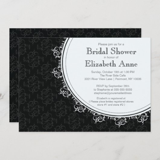 Elegantes modernes Black Damask Brautparty Einladung (Vorne/Hinten)