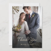 Elegantes modernes Black Gold Botanical Wedding Fo Dankeskarte (Vorderseite)