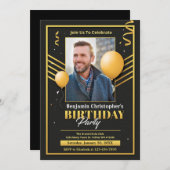 Elegantes, modernes Black Gold Foto Party Ankündigung (Vorne/Hinten)