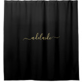 Elegantes, modernes Black Gold Monogram Name Scrip Duschvorhang (Vorderseite)