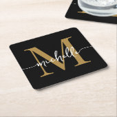 Elegantes, modernes Black Gold Monogram Name Scrip Rechteckiger Pappuntersetzer (angewinkelt)