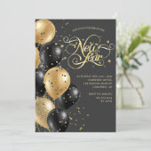 Elegantes, modernes Black Gold Silvester Party Einladung (Stehend Vorderseite)