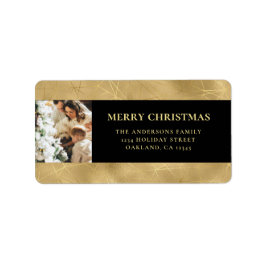 Elegantes Modernes Black & Imitats Gold Weihnachts Adressaufkleber