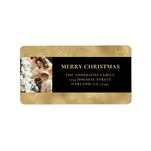 Elegantes Modernes Black & Imitats Gold Weihnachts Adressaufkleber (Vorne)