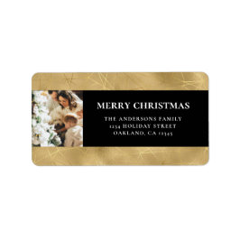 Elegantes Modernes Black & Imitats Gold Weihnachts Adressaufkleber