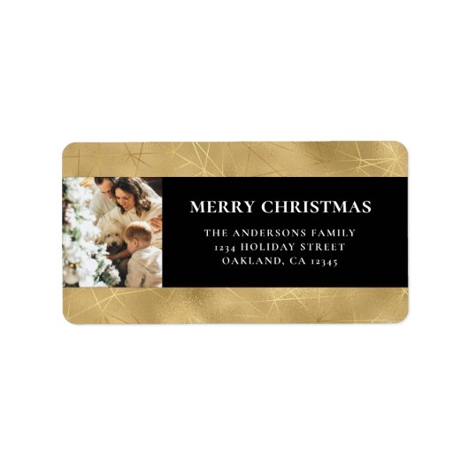 Elegantes Modernes Black & Imitats Gold Weihnachts Adressaufkleber (Vorne)