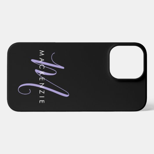 Elegantes, modernes Black Lavender Script Monogram iPhone Hülle (Rückseite (Horizontal))