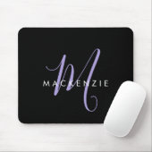 Elegantes, modernes Black Lavender Script Monogram Mousepad (Mit Mouse)