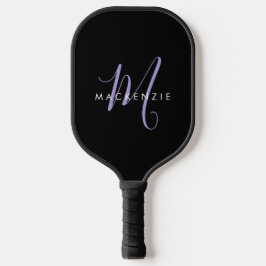 Elegantes, modernes Black Lavender Script Monogram Pickleball Schläger
