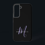 Elegantes, modernes Black Lavender Script Monogram Samsung Galaxy Hülle<br><div class="desc">Elegante moderne Black Lavender Script Monogram Phone Case. Ein elegantes Lavender-Script-Monogramm in Verbindung mit einem weißen San-Serif-Schriftart sorgt für ein zeitgemäßes Aussehen.</div>