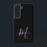 Elegantes, modernes Black Lavender Script Monogram Samsung Galaxy Hülle<br><div class="desc">Elegante moderne Black Lavender Script Monogram Phone Case. Ein elegantes Lavender-Script-Monogramm in Verbindung mit einem weißen San-Serif-Schriftart sorgt für ein zeitgemäßes Aussehen.</div>