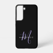 Elegantes, modernes Black Lavender Script Monogram Samsung Galaxy Hülle (Rückseite)
