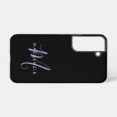 Elegantes, modernes Black Lavender Script Monogram Samsung Galaxy Hülle (Rückseite (Horizontal))