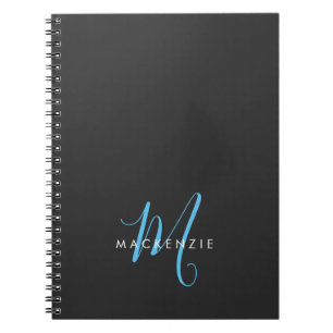 Elegantes, modernes Black Sky Blue Script Monogram Notizblock