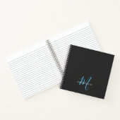 Elegantes, modernes Black Sky Blue Script Monogram Notizblock (Innenseite)