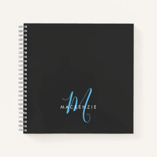 Elegantes, modernes Black Sky Blue Script Monogram Notizblock