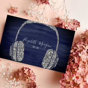 Elegantes, modernes Blau, Silver Glitzer Headphone Visitenkarte