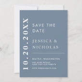 Elegantes, modernes, blaues einfaches Hochzeitssze Save The Date (Vorderseite)