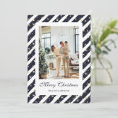 Elegantes, modernes, blaues Foto Frohe Weihnachten (Stehend Vorderseite)