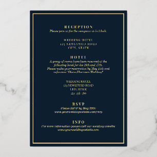 Elegantes, modernes blaues Gold in einer Hochzeit Folieneinladung