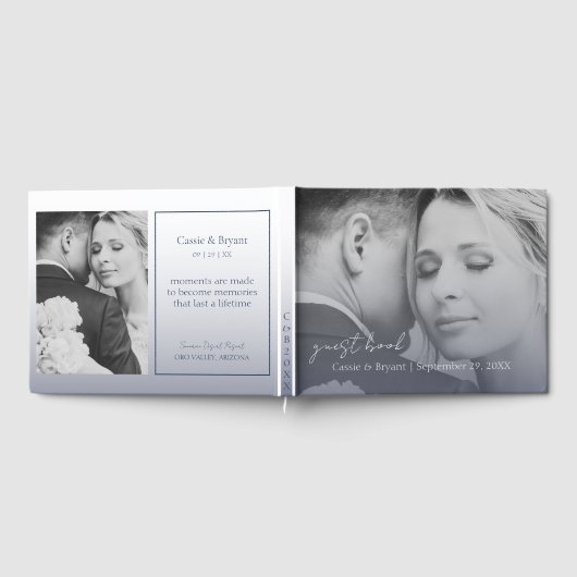 Elegantes modernes Blue Fade Wedding Gästebuch (Voll)