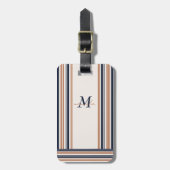 Elegantes, modernes Blue Gold White Stripes Monogr Gepäckanhänger (Vorderseite vertikal)