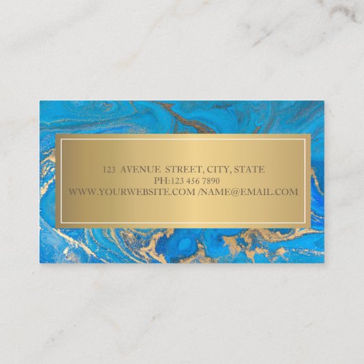Elegantes, modernes Blue Marble Gold Visitenkarte (Rückseite)
